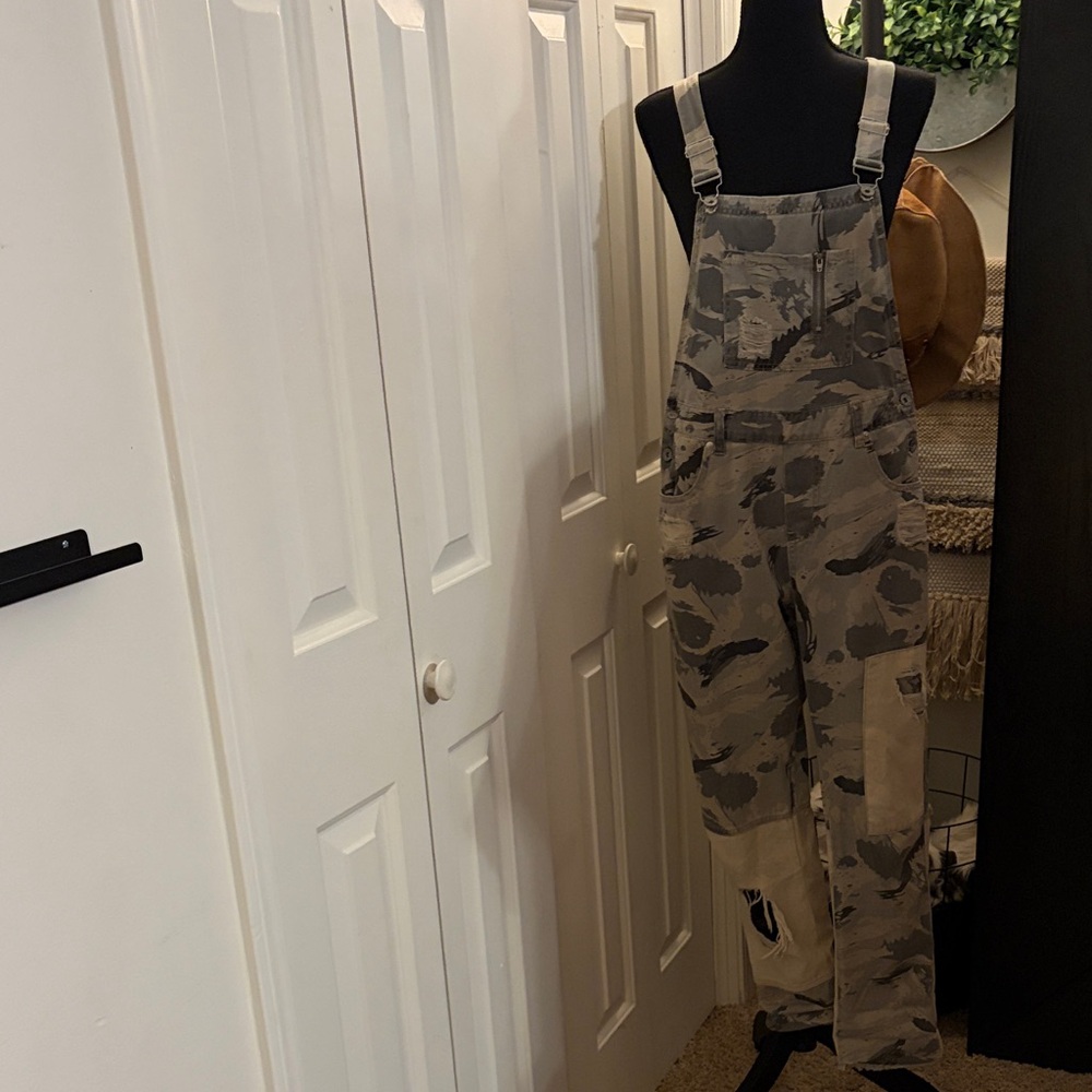 POL Camo Patchwork Overalls Distressed Denim - image 1